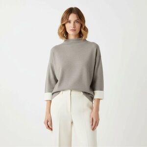 Tahari Gray Mock Neck Boxy Sweater – Minimalist Cozy Fit